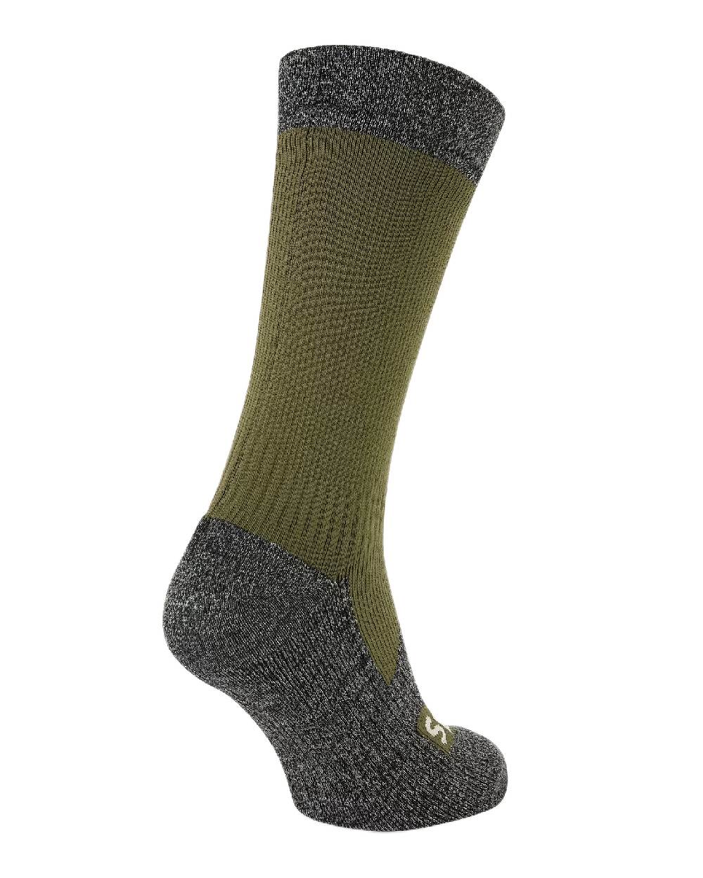 Olive Coloured Sealskinz Raynham Waterproof All Weather Mid Length Sock on white background #colour_olive