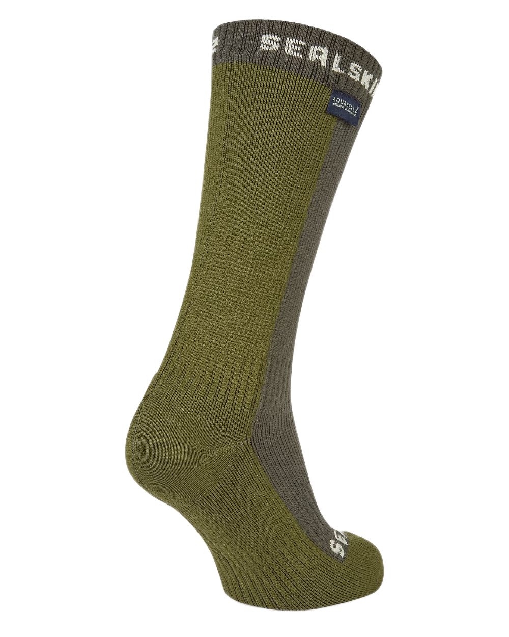 Olive Coloured Sealskinz Starston Waterproof Cold Weather Mid Length Sock on white background #colour_olive