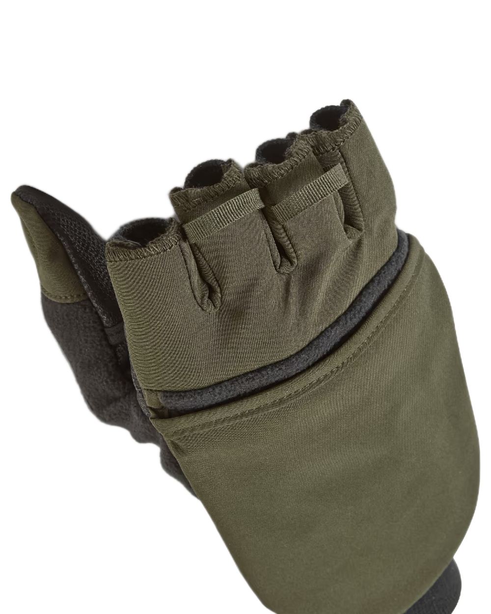 Olive Coloured Sealskinz Walpole Windproof Cold Weather Convertible Mitt on white background #colour_olive
