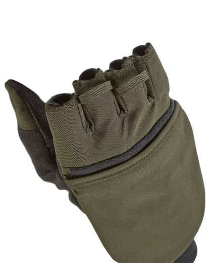 Olive Coloured Sealskinz Walpole Windproof Cold Weather Convertible Mitt on white background #colour_olive