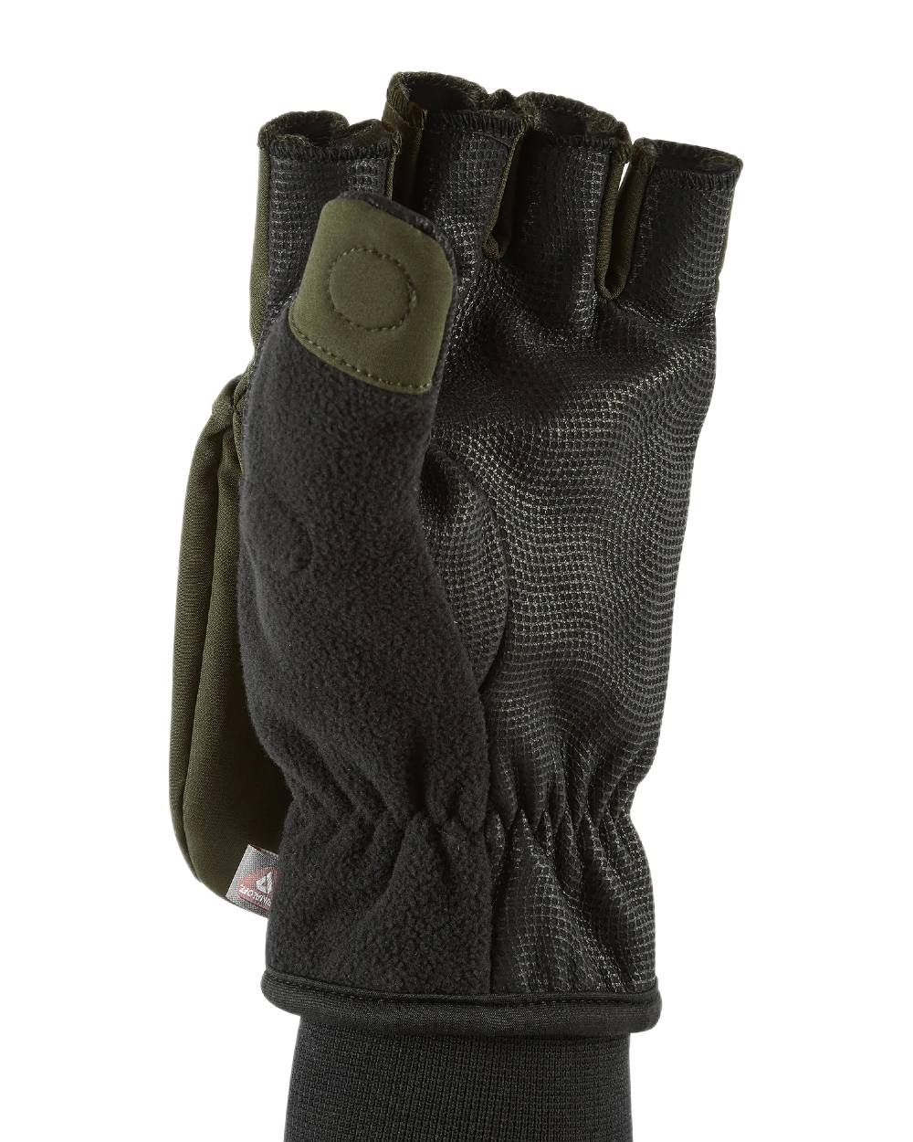 Olive Coloured Sealskinz Walpole Windproof Cold Weather Convertible Mitt on white background #colour_olive