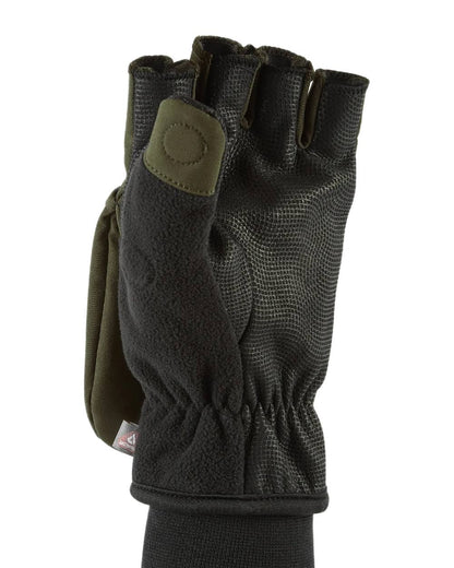 Olive Coloured Sealskinz Walpole Windproof Cold Weather Convertible Mitt on white background #colour_olive