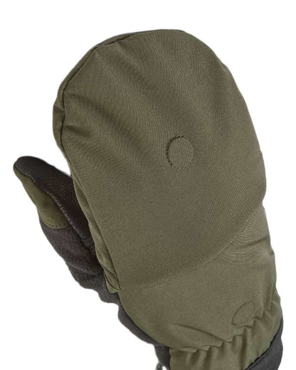 Olive Coloured Sealskinz Walpole Windproof Cold Weather Convertible Mitt on white background #colour_olive
