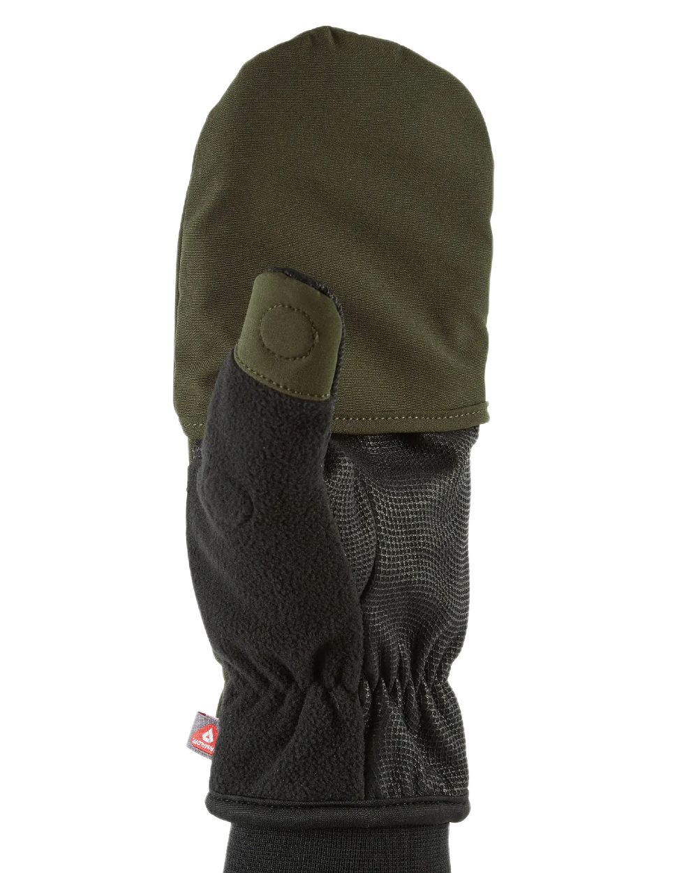Olive Coloured Sealskinz Walpole Windproof Cold Weather Convertible Mitt on white background #colour_olive
