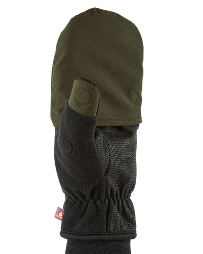 Olive Coloured Sealskinz Walpole Windproof Cold Weather Convertible Mitt on white background #colour_olive