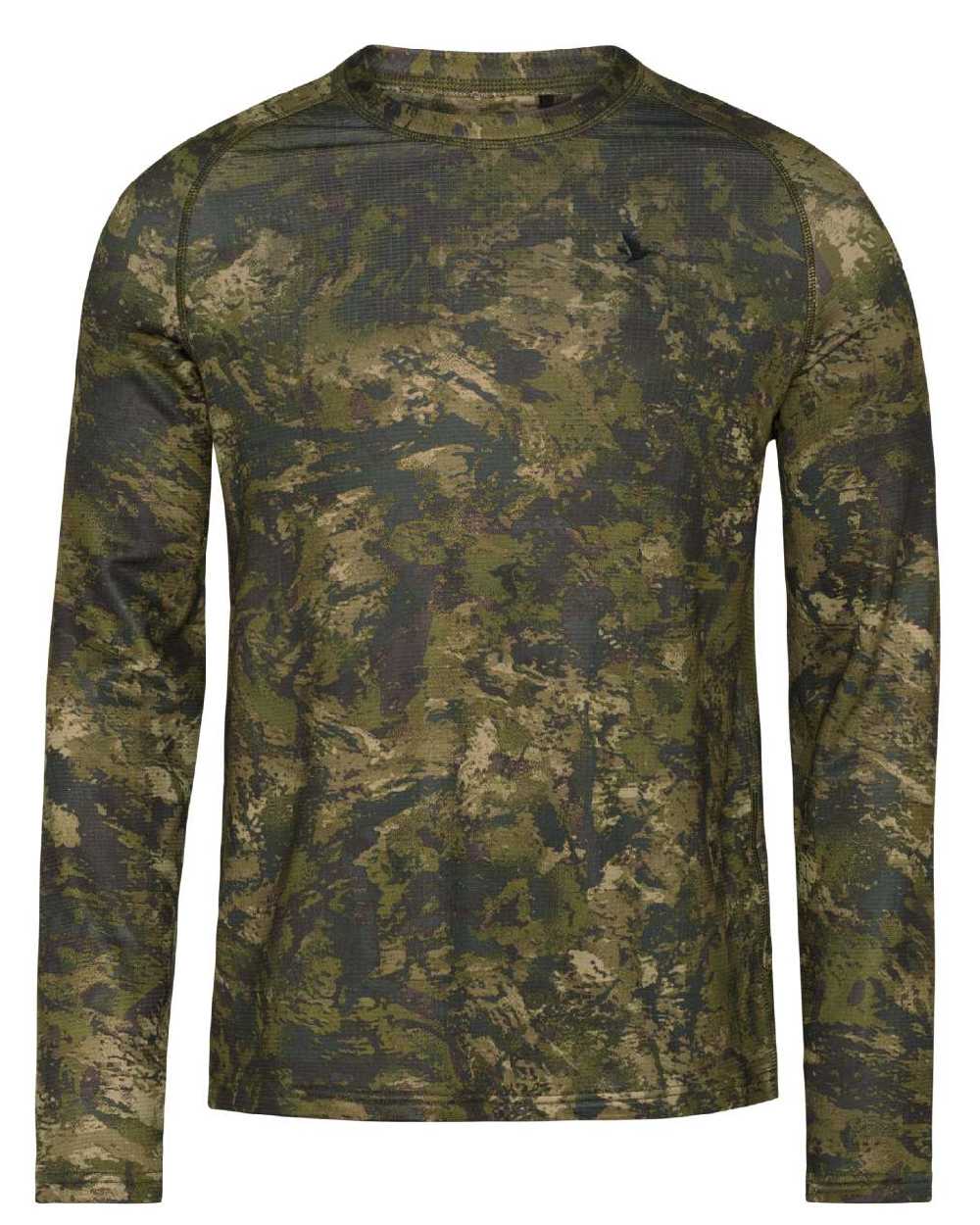 InVis Green Coloured Seeland Active Camo Long Sleeve T-Shirt on white background #colour_invis-green