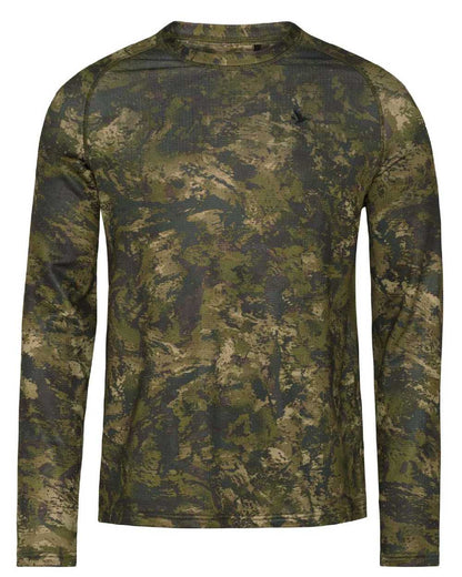 InVis Green Coloured Seeland Active Camo Long Sleeve T-Shirt on white background #colour_invis-green
