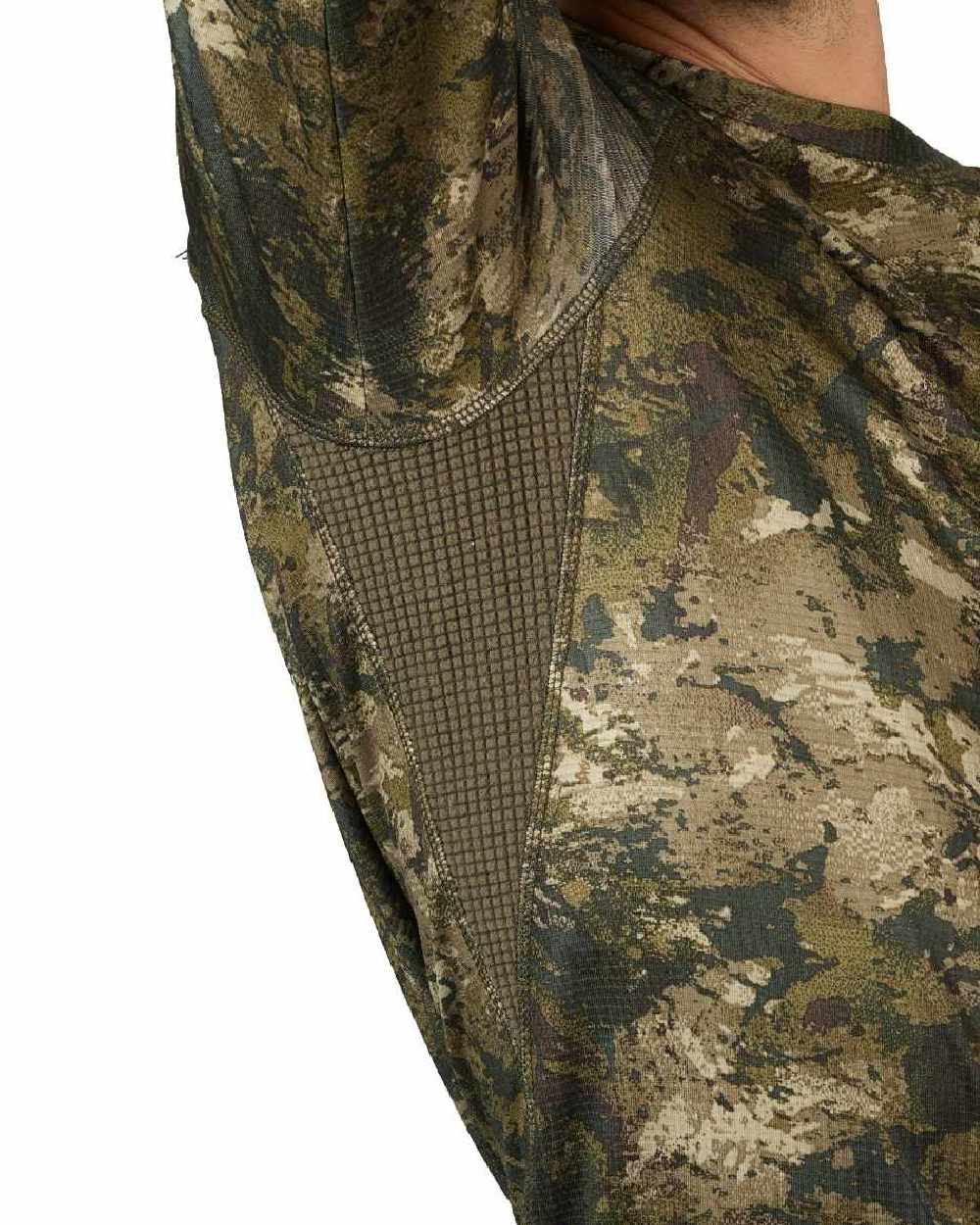 InVis Green Coloured Seeland Active Camo Long Sleeve T-Shirt on white background #colour_invis-green