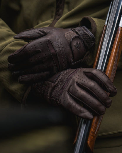 Chocolate Torte Coloured Seeland Aim Shooting Gloves on outdoor background #colour_chocolate-torte