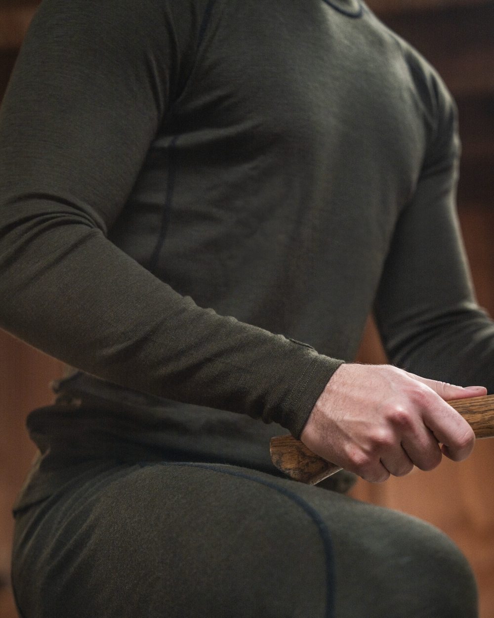 Pine Green coloured Seeland Apex One Hundred Long Sleeve T-Shirt on outdoor background #colour_pine-green