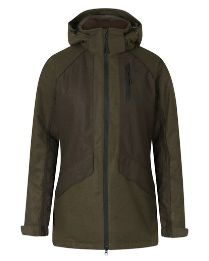 Pine Green Demitasse Brown Coloured Seeland Avail Aya Insulated Jacket on white background #colour_pine-green-demitasse-brown