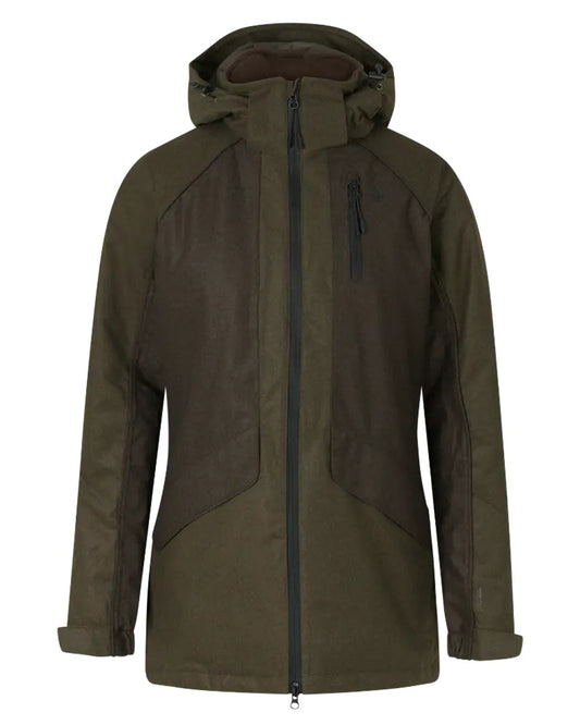 Pine Green Demitasse Brown Coloured Seeland Avail Aya Insulated Jacket on white background #colour_pine-green-demitasse-brown