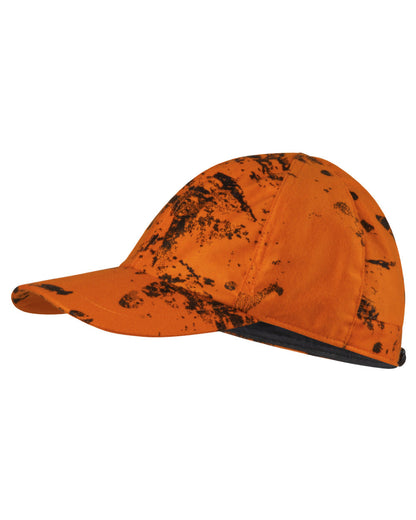 InVis Orange Blaze Coloured Seeland Avail Camo Cap on white background #colour_invis-orange-blaze