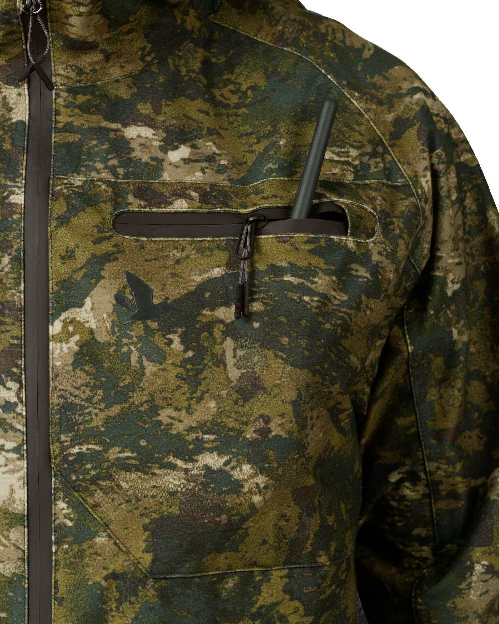 InVis Green Coloured Seeland Avail Camo Jacket on white background #colour_invis-green