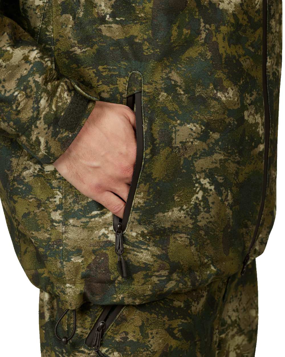 InVis Green Coloured Seeland Avail Camo Jacket on white background #colour_invis-green