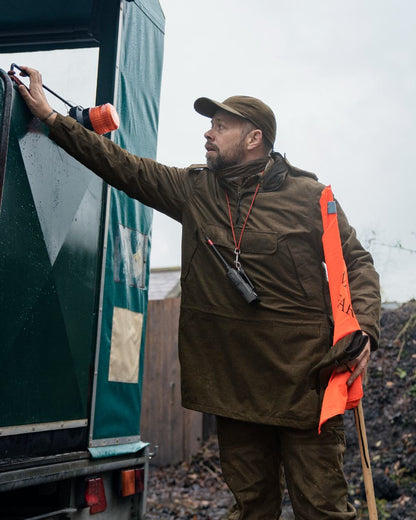 Pine Green Melange Coloured Seeland Avail Smock on outdoor background #colour_pine-green-melange