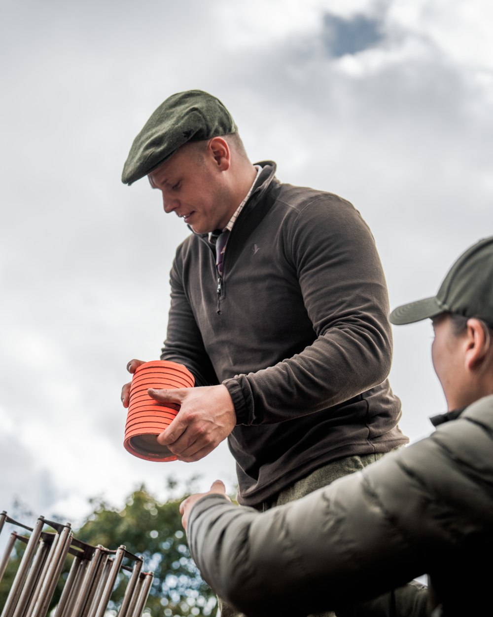 Pine Green Coloured Seeland Benjamin Half Zip Fleece on outdoor background #colour_pine-green
