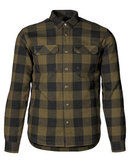 Green Check Coloured Seeland Canada Quilted Shirt on White background #colour_green-check