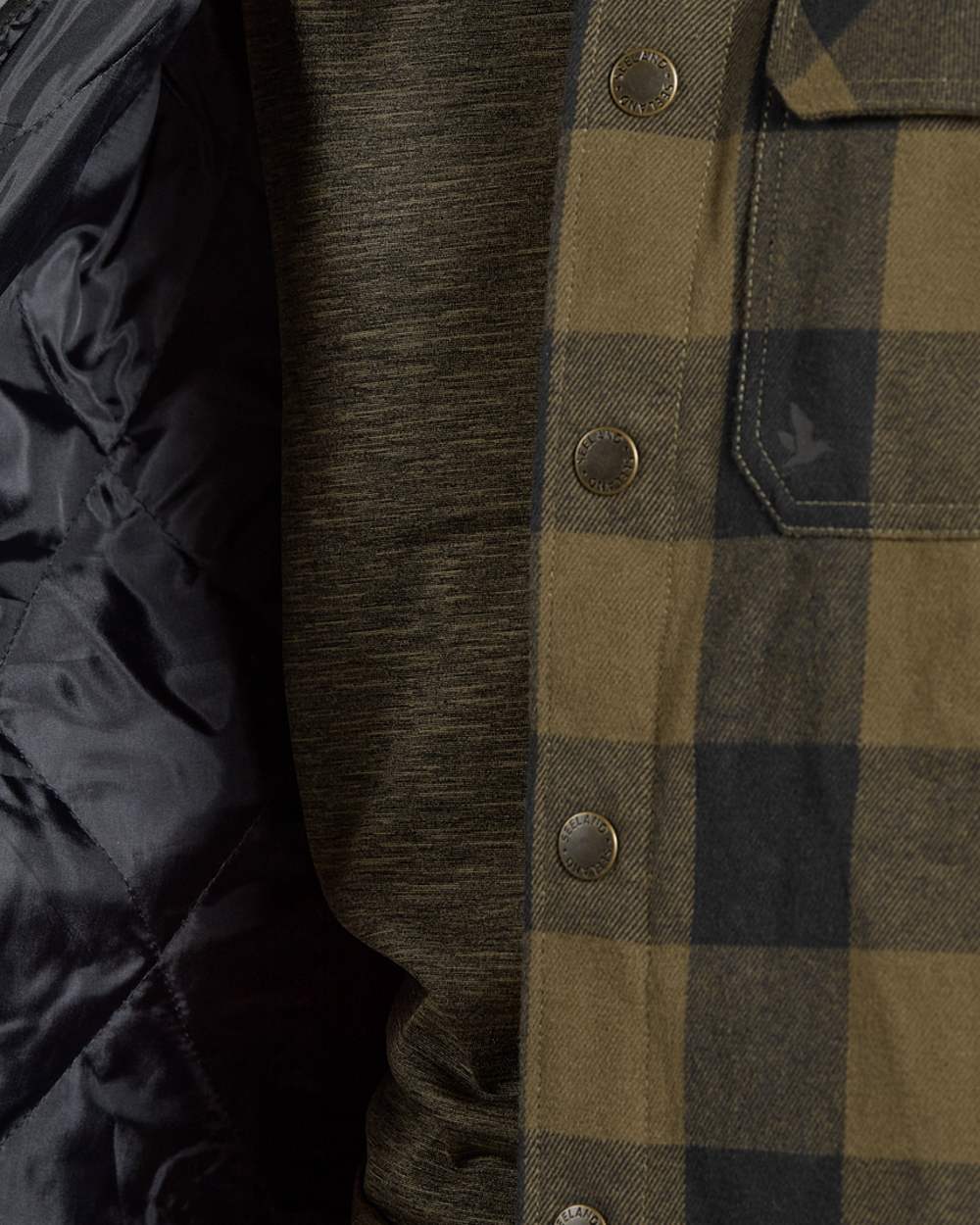 Green Check Coloured Seeland Canada Quilted Shirt on White background #colour_green-check