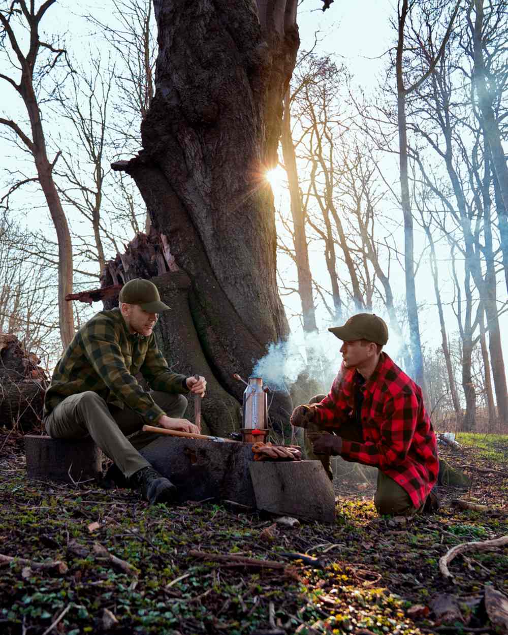 Red Check Coloured Seeland Canada Quilted Shirt on forest background #colour_red-check