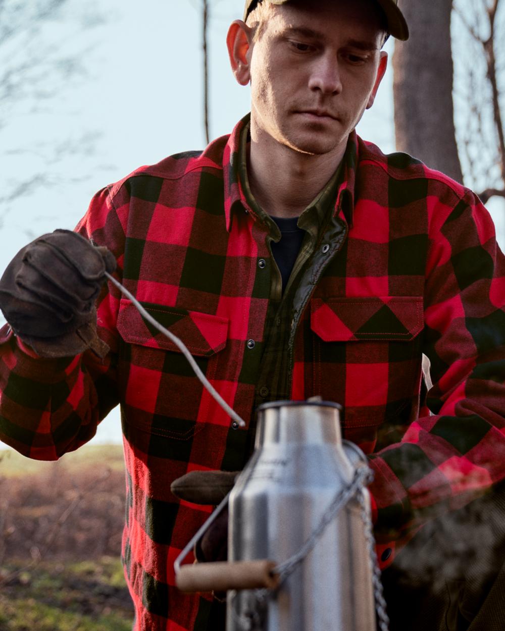 Red Check Coloured Seeland Canada Quilted Shirt on forest background #colour_red-check