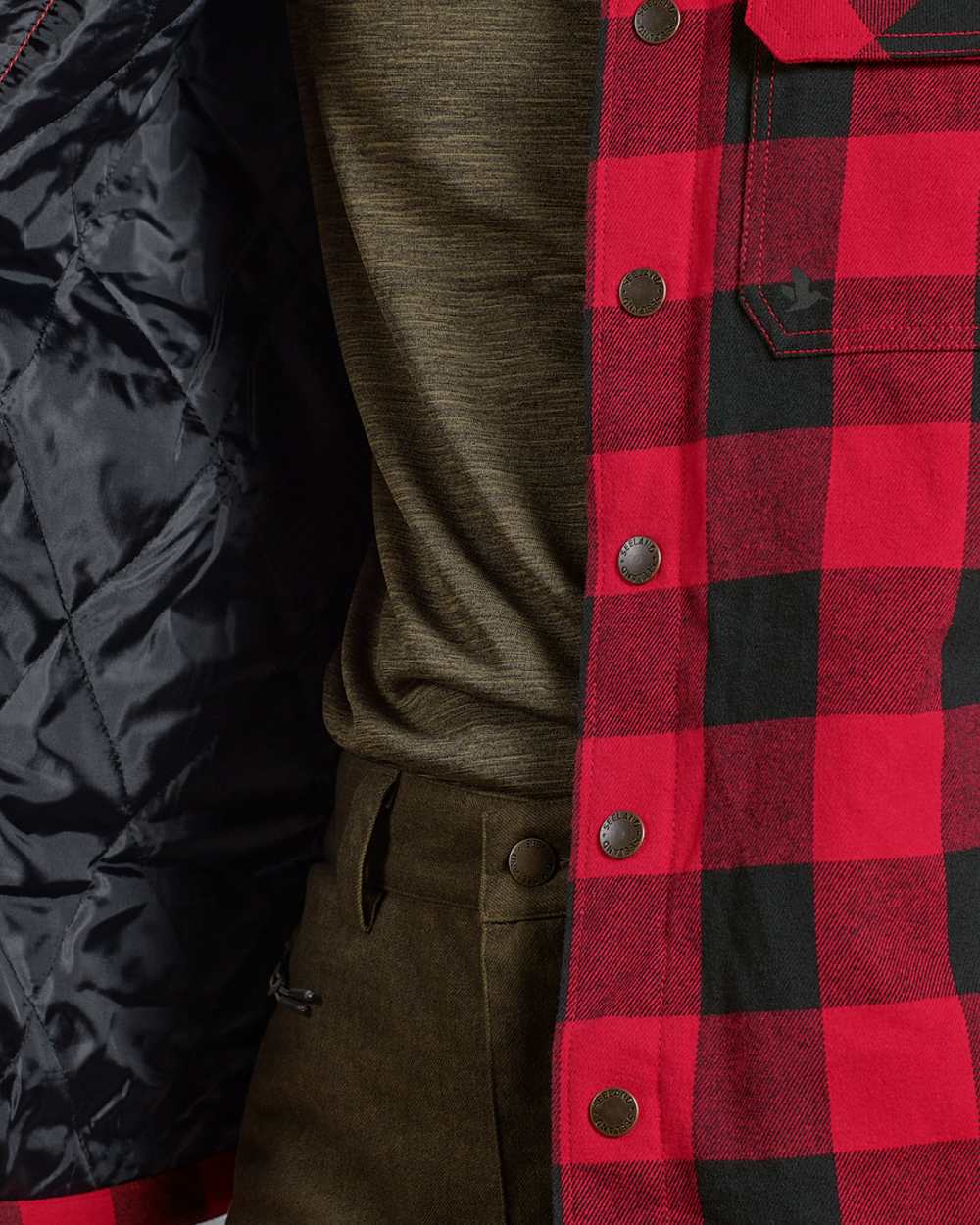 Red Check Coloured Seeland Canada Quilted Shirt on White background #colour_red-check