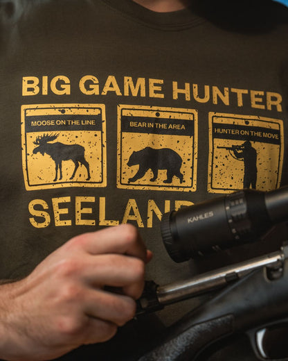 Grape Leaf Coloured Seeland Caution T-Shirt on indoor background #colour_grape-leaf