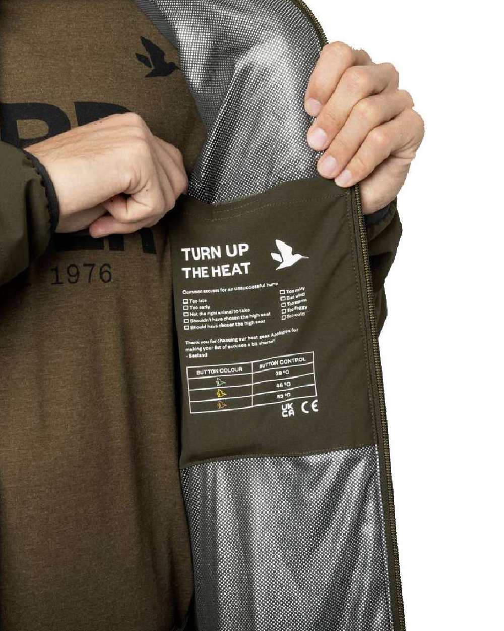 Pine Green Coloured Seeland Celsius Heat Jacket on white background #colour_pine-green