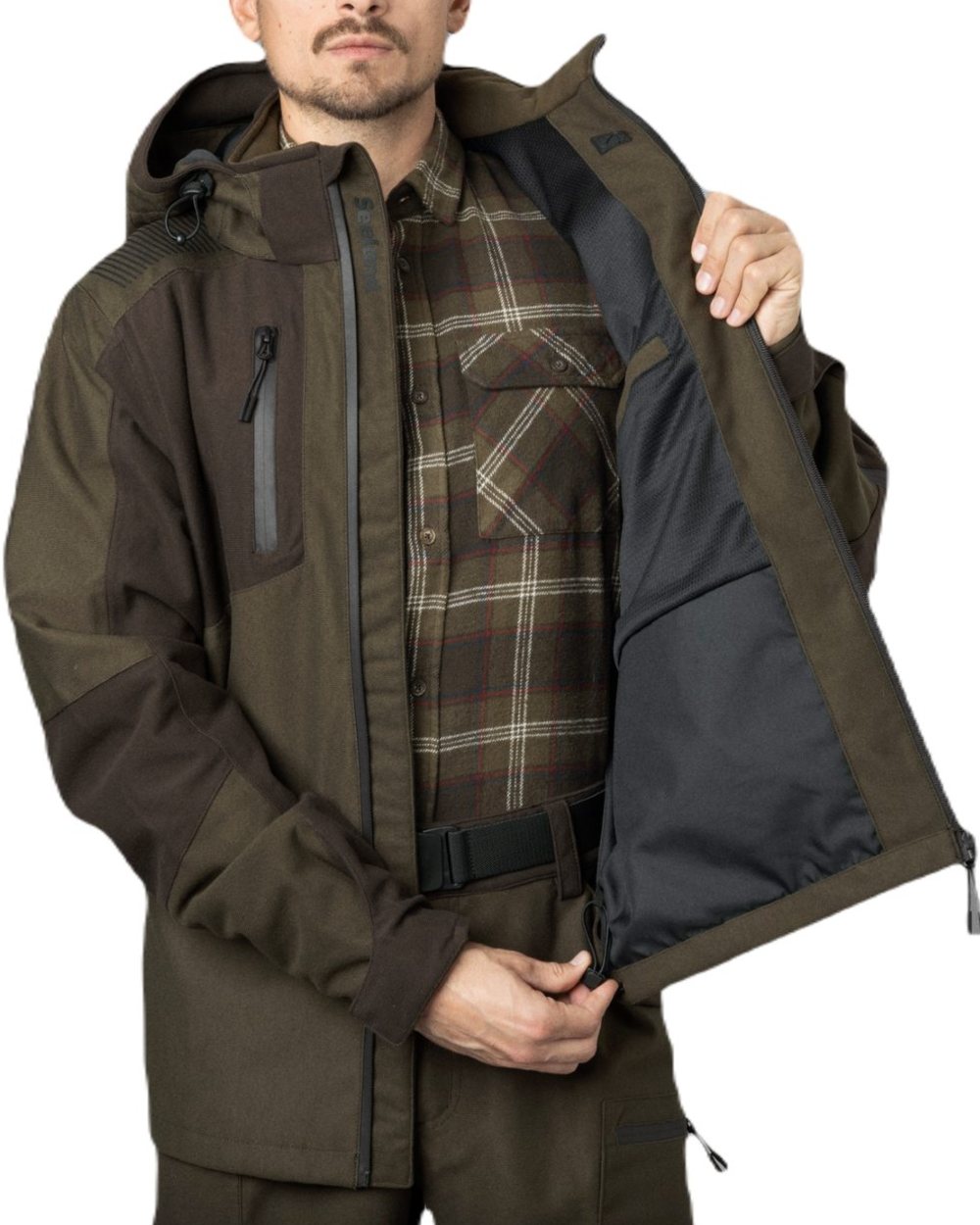 Pine Green Coloured Seeland Chaser Jacket on white background #colour_pine-green