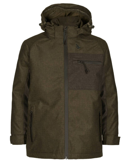 Pine Green Melange Coloured Seeland Childrens Avail Jacket on white background #colour_pine-green-melange