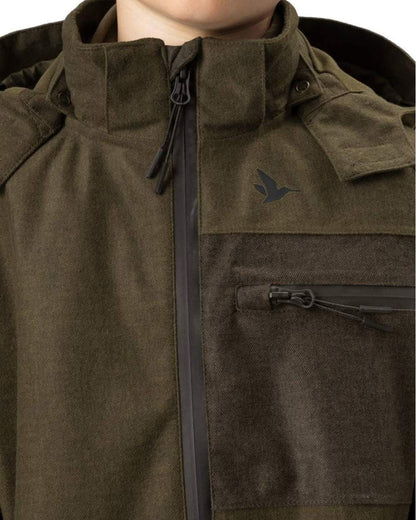 Pine Green Melange Coloured Seeland Childrens Avail Jacket on white background #colour_pine-green-melange