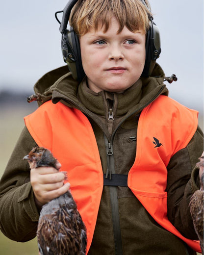 Pine Green Melange Coloured Seeland Childrens Avail Jacket on outdoor background #colour_pine-green-melange