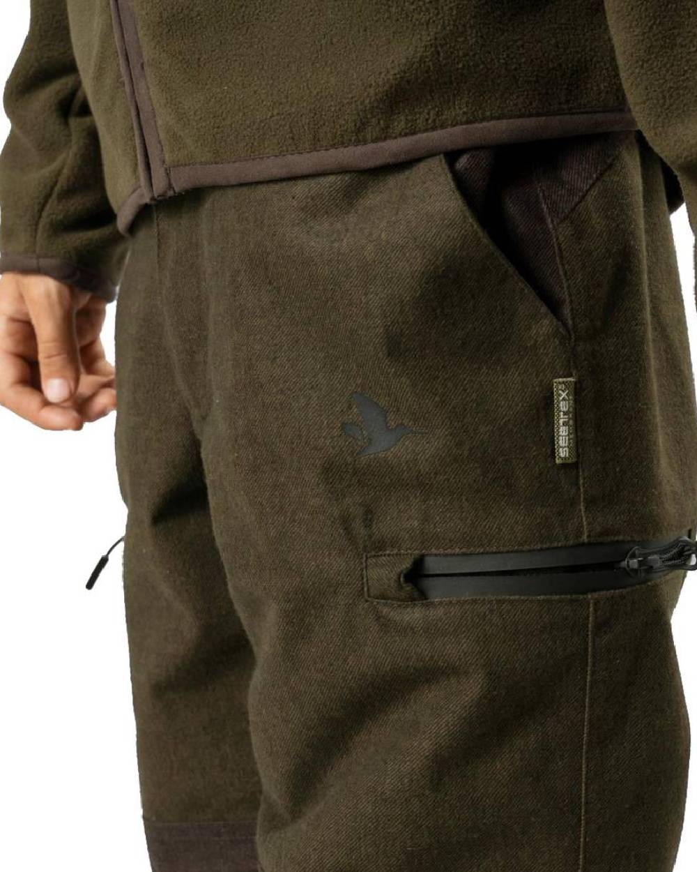 Pine Green Melange Coloured Seeland Childrens Avail Trousers on white background #colour_pine-green-melange