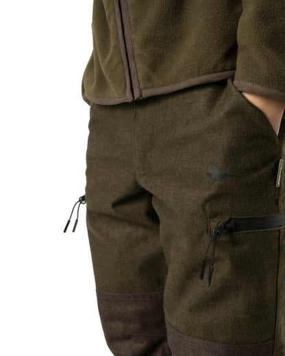 Pine Green Melange Coloured Seeland Childrens Avail Trousers on white background #colour_pine-green-melange