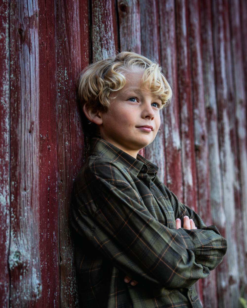 Pine Green Dark Navy Check Coloured Seeland Childrens Glen Flannel Shirt on outdoor background #colour_pine-green-dark-navy-check