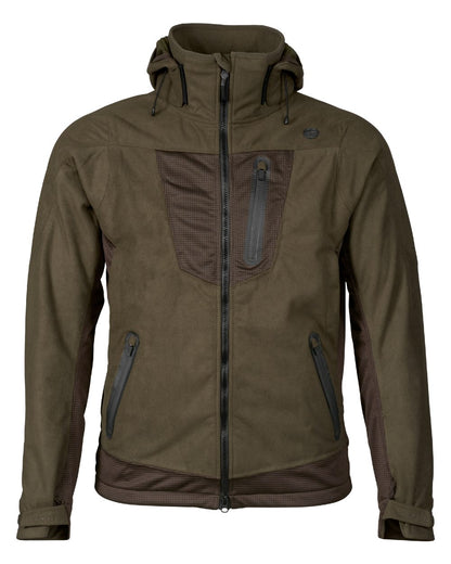 Pine Green Coloured Seeland Climate Hybrid Jacket on white background #colour_pine-green