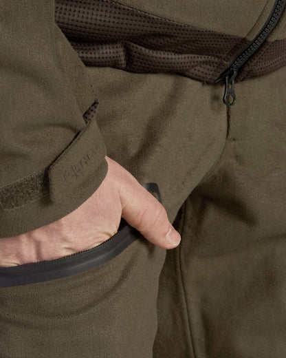 Pine Green Coloured Seeland Climate Hybrid Waterproof Trousers on white background #colour_pine-green