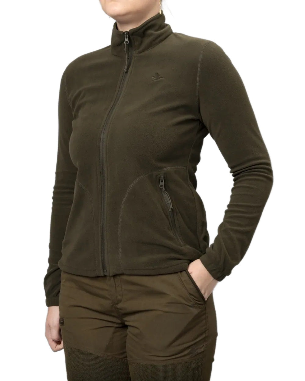 Pine Green Coloured Seeland Dew Fleece Jacket on white background #colour_pine-green