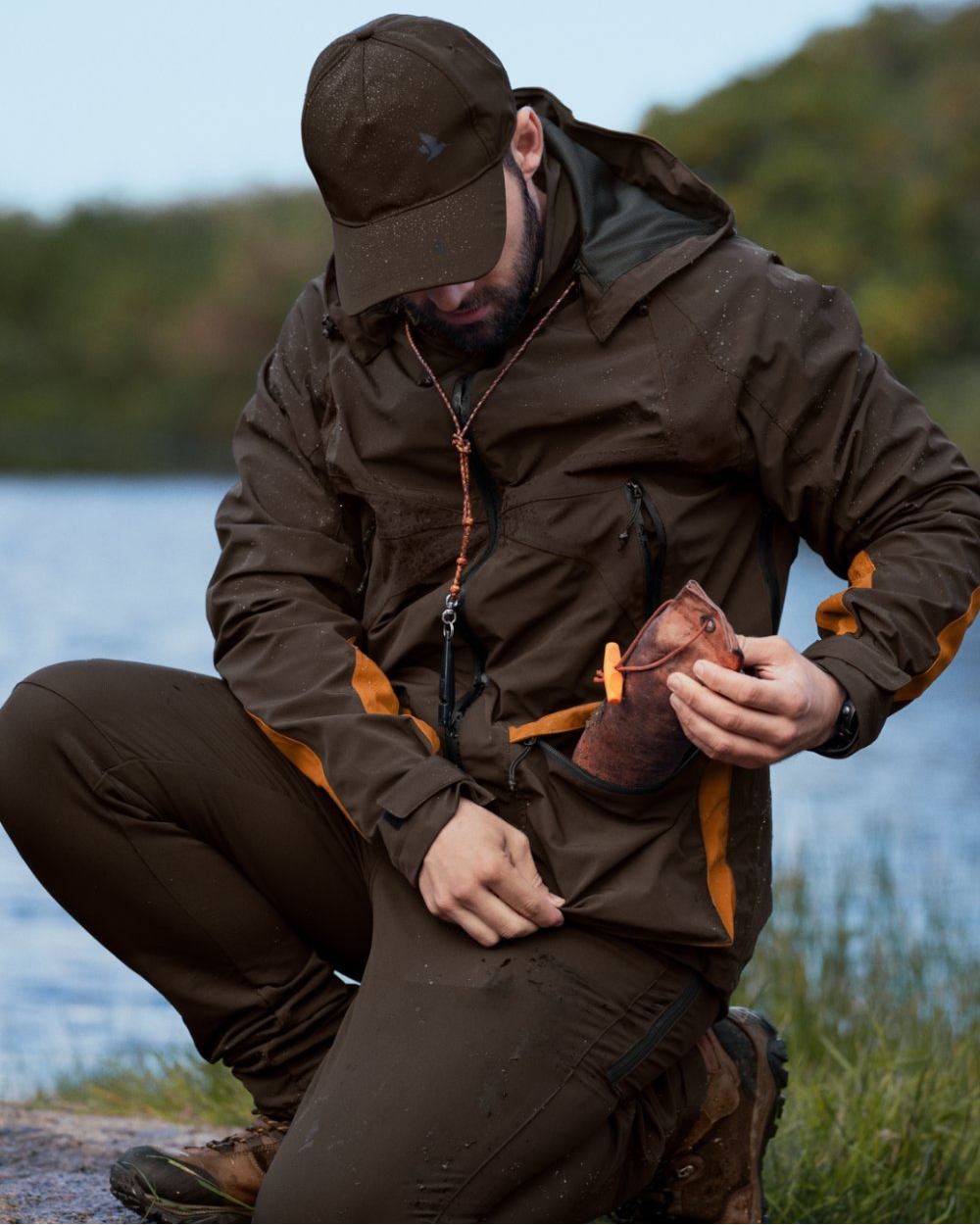 Dark Brown Coloured Seeland Dog Active Jacket On A Forest Background #colour_dark-brown