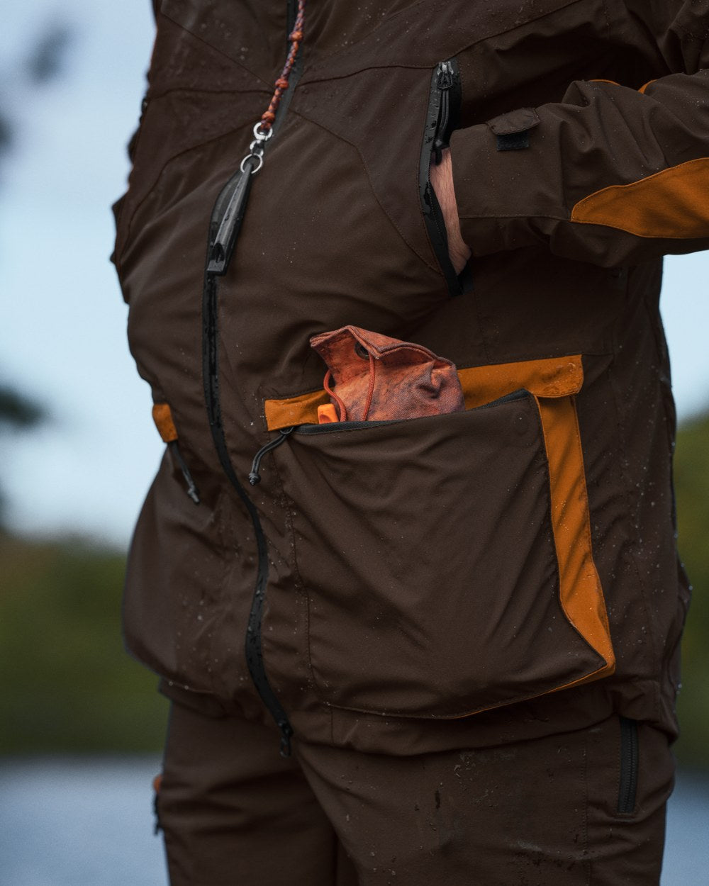 Dark Brown Coloured Seeland Dog Active Jacket On A Forest Background #colour_dark-brown