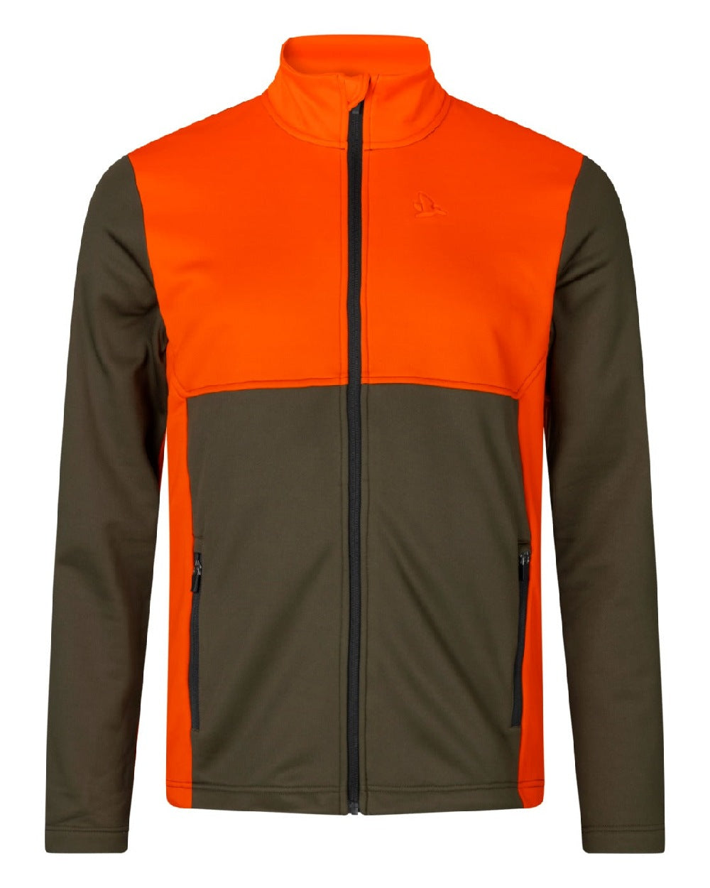 Pine Green Hi-Vis Orange Coloured Seeland Elliot Fleece on white background #colour_pine-green-hi-vis-orange