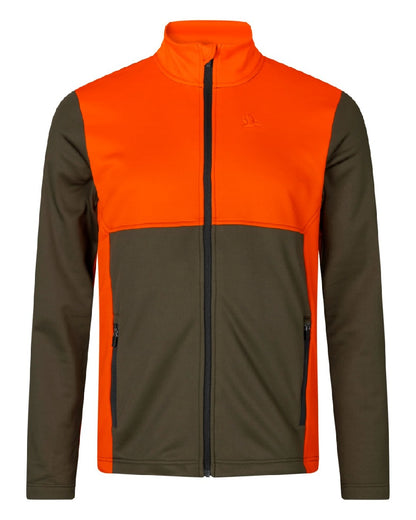 Pine Green Hi-Vis Orange Coloured Seeland Elliot Fleece on white background #colour_pine-green-hi-vis-orange