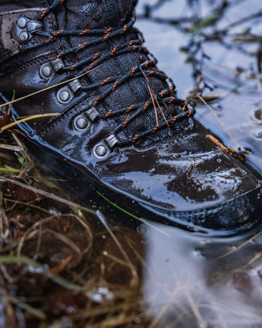 Dark Brown coloured Seeland Enduro Tracker High Boots on forest background #colour_dark-brown
