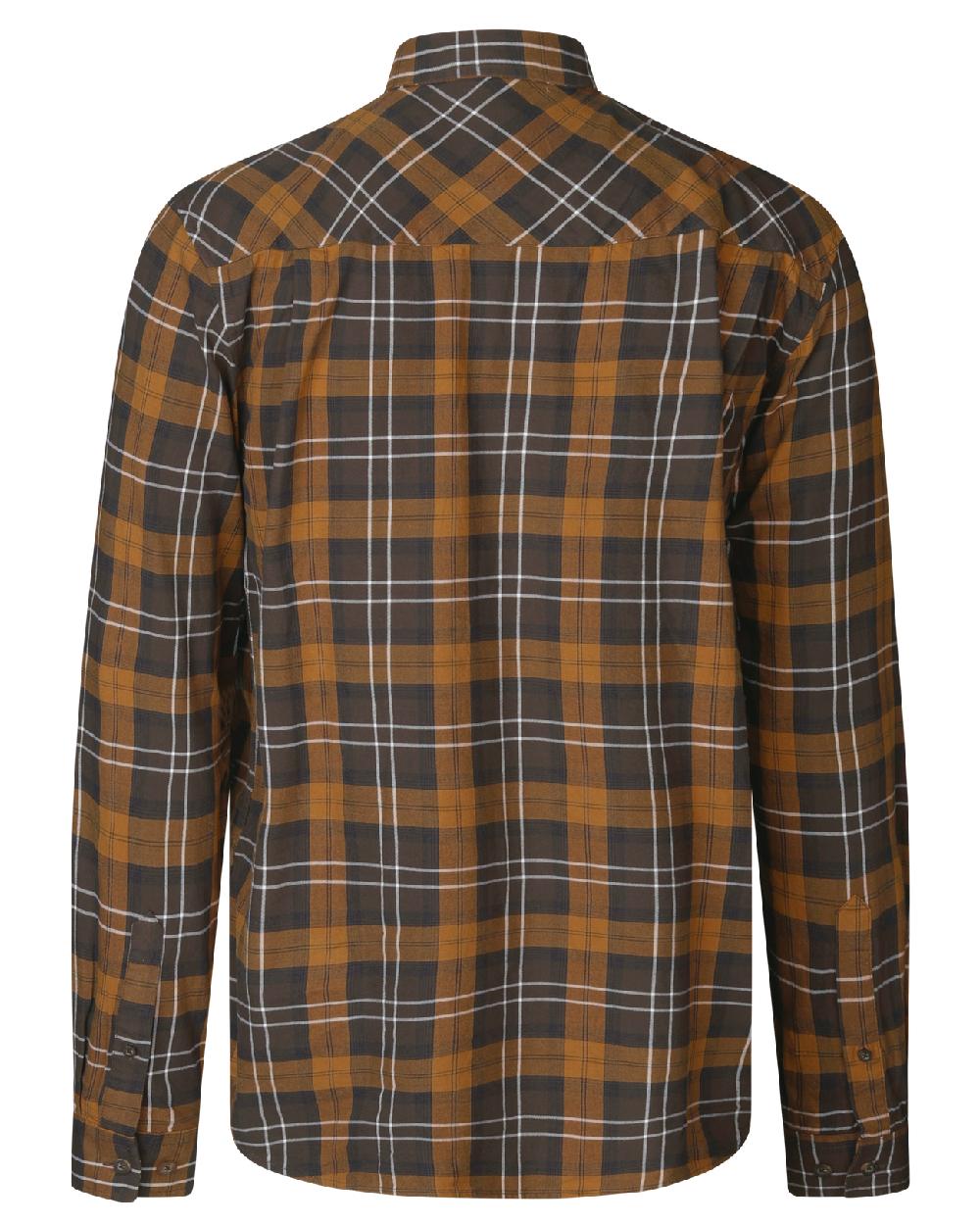 Dark Brown Camel Check coloured Seeland Glen Flannel Shirt on white background #colour_dark-brown-camel-check