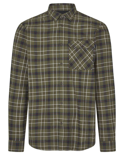 Grape Leaf Dark Navy Check Coloured Seeland Glen Flannel Shirt On A White Background #colour_grape-leaf-dark-navy-check