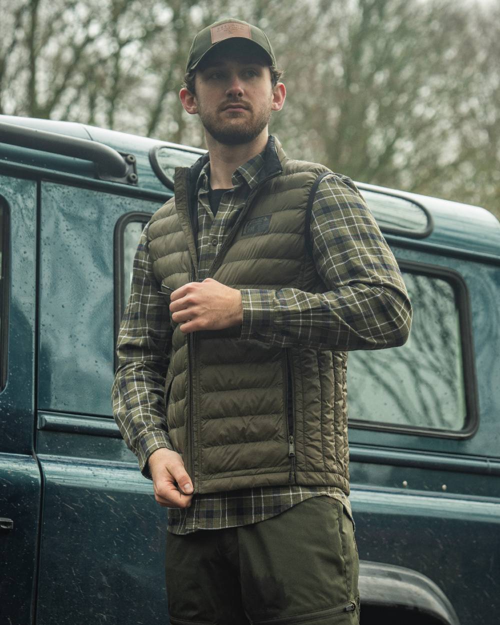 Grape Leaf Dark Navy Check Coloured Seeland Glen Flannel Shirt On A forest Background #colour_grape-leaf-dark-navy-check