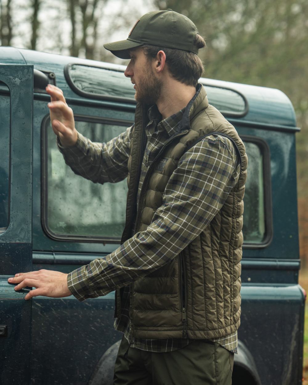 Grape Leaf Dark Navy Check Coloured Seeland Glen Flannel Shirt On A forest Background #colour_grape-leaf-dark-navy-check