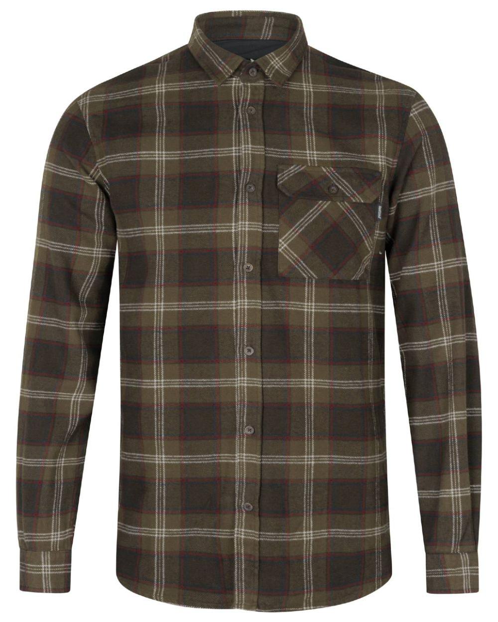 Pine Green Check Coloured Seeland Glen Flannel Shirt On A White Background #colour_pine-green-check