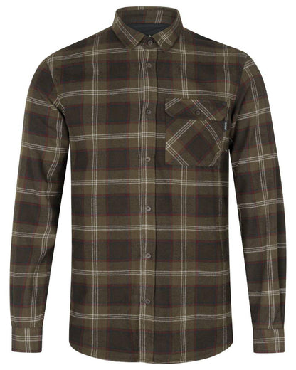 Pine Green Check Coloured Seeland Glen Flannel Shirt On A White Background #colour_pine-green-check