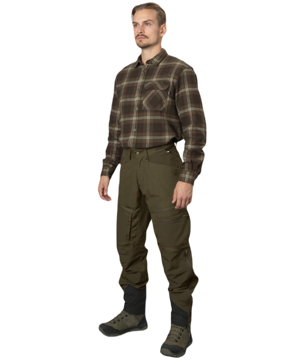 Pine Green Check Coloured Seeland Glen Flannel Shirt On A White Background #colour_pine-green-check